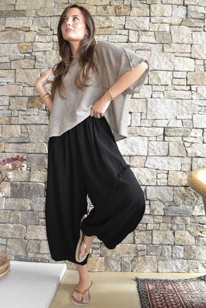Tasha Cushion Cotton Driftwood Bloom Pant Black